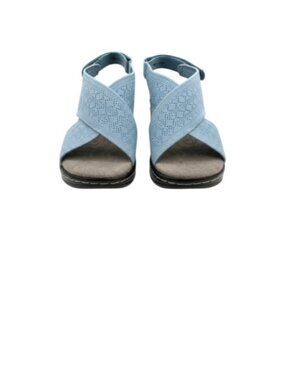 JBU by Jambu Alyssa Blue Knit Crisscross Wedge Sandals Slingback Comfort Shoes